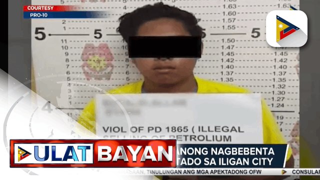 Lalaking iligal umanong nagbebenta ng petrolyo, arestado sa Iligan City - Miyembro ng Special Forces Regiment ng PHL Army, timbog sa Palayan City dahil sa kasong rape at child abuse - Dating kapitan ng barangay sa Naic, Cavite, patay sa pamamaril - Mga ba