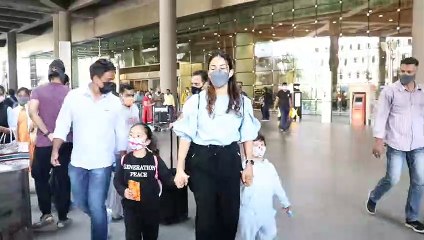 Doting momma Mira Rajput Kapoor and her cute munchkins got papped at Mumbai airport