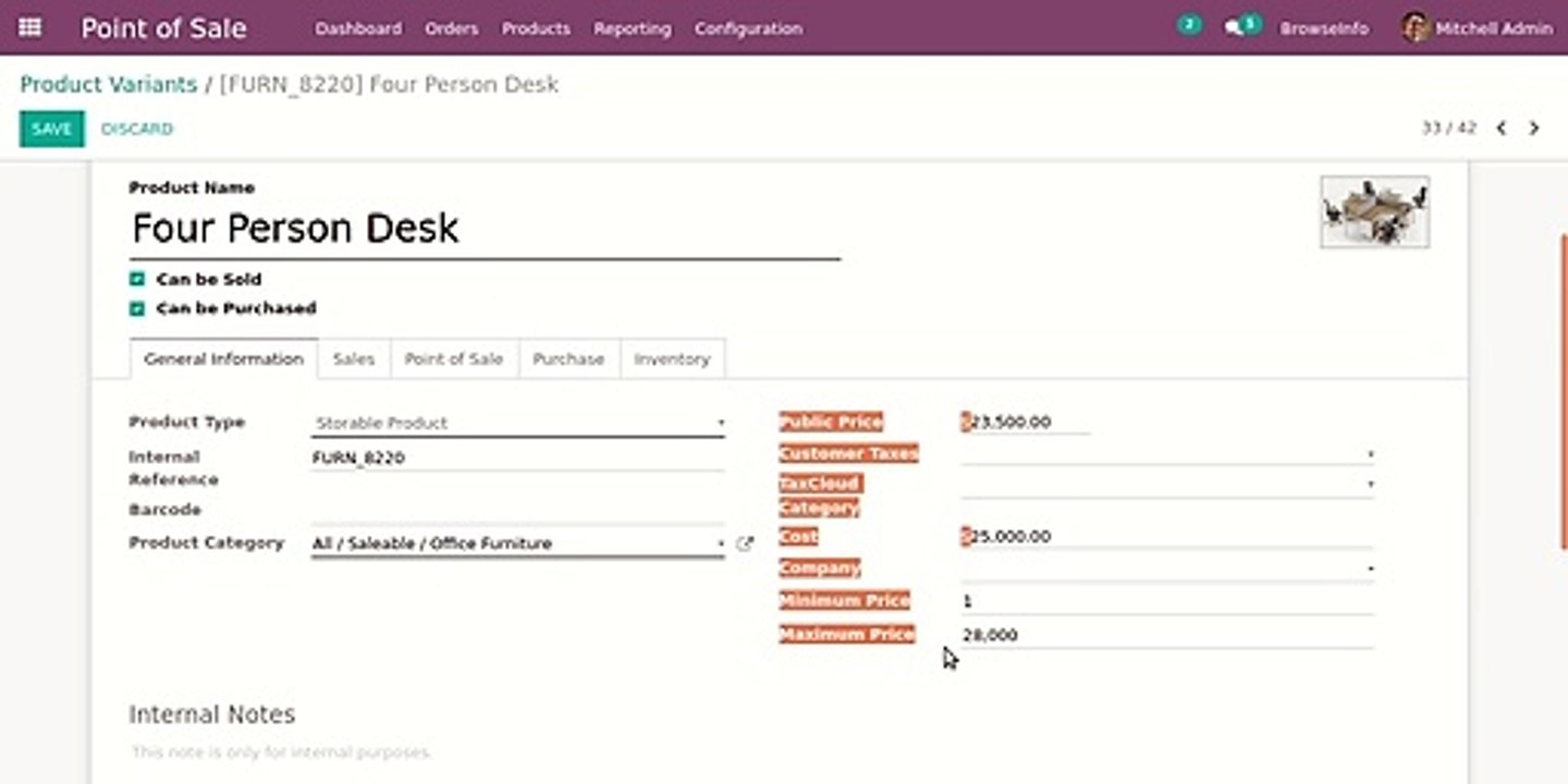 How to set minimum price and aximum price for products and product variants | Odoo apps Features