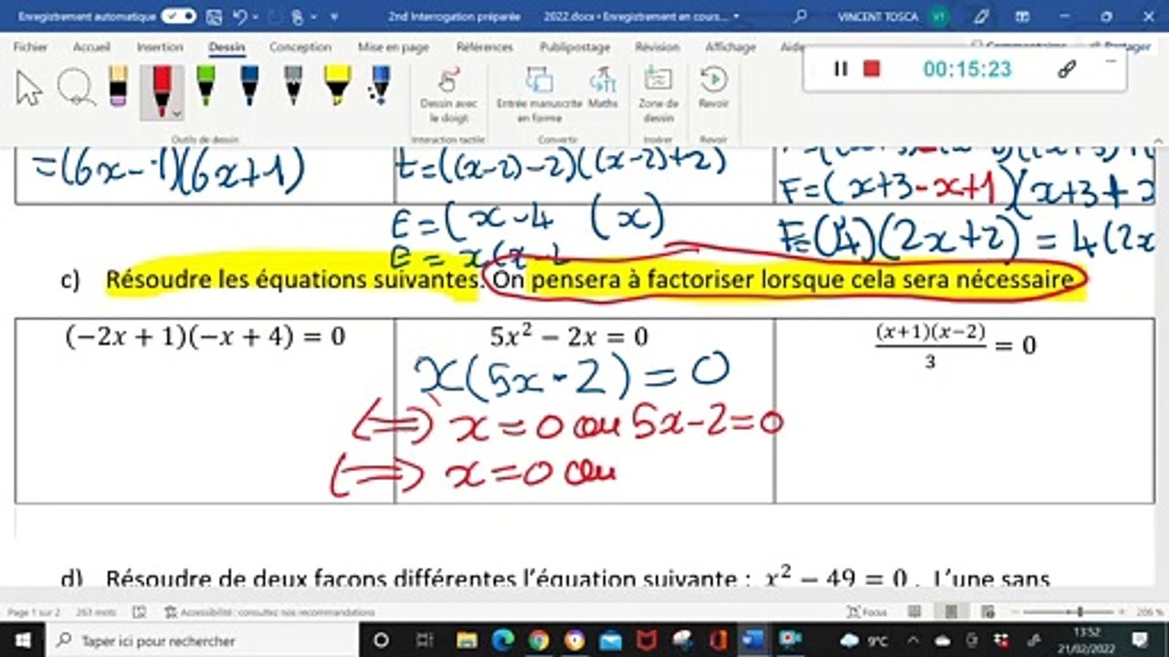 Seconde - Correction interrogation factorisation 2022