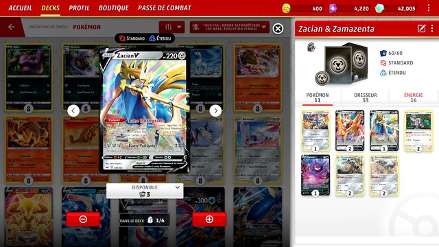 Gestion des cartes, édition de deck et match dans JCC Pokémon Live