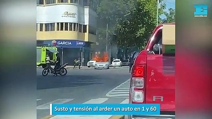 Susto y tensión al arder un auto en 1 y 60