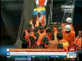 Kapal membawa 450 penumpang dan anak kapal karam di Sungai Yang-Tze