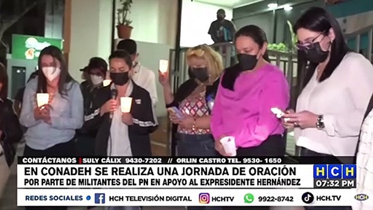 Familiares y amigos del expresidente Juan Orlando Hernández realizan jornada de oración frente al CONADEH