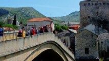People at famous Old Bridge in Mostar.