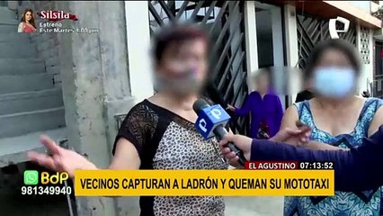 El Agustino: cansados de robos, vecinos capturan a ladrón y queman su mototaxi