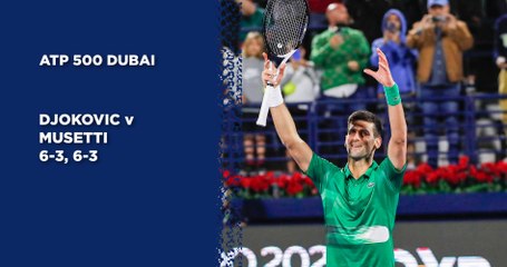 Djokovic a signé  son retour à la compétition à Dubaï par une victoire 6-3, 6-3 face à Musetti