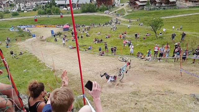 'SHOCKING MTB crash sees rider FLYING off his bike & getting SLAMMED on the dirt track '