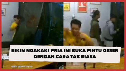 Ngakak! Pria Ini Buka Pintu Geser dengan Cara Tak Biasa, Orang di Dalam Ruangan Auto Bengong