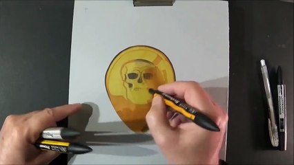 Drawing a Levitating Gold Sphere with Skull- Magic Realism