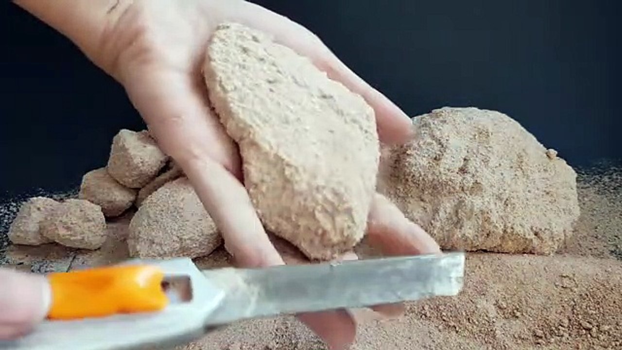 Dusty sand chunks shaving sifting crumble very satisfying