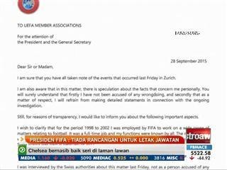 Presiden FIFA tiada rancangan untuk letak jawatan