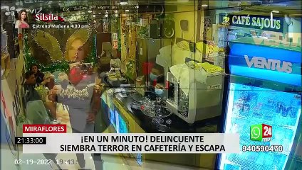 Miraflores: en menos de un minuto, delincuente siembra el terror en cafetería y escapa