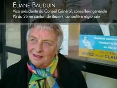 Eliane Bauduin soutient Claude Zemmour, cantonales Beziers 2