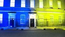 Downing Street lit up in Ukrainian colours