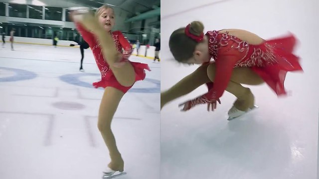 'INCREDIBLY TALENTED 11 y/o skater practices dazzling spins on ice rink '