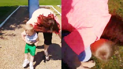 'Aunt and toddler nephew fall face-first into the dirt after funny SLIDE FAIL'