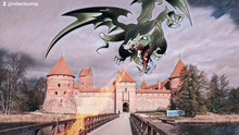 Fire-breathing dragon and Castle