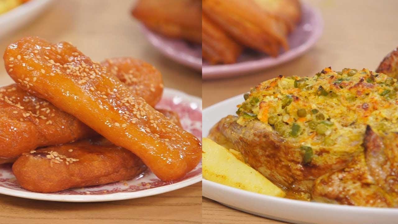 Poulet farci , bricks au poulet et haricot, Mkharek de beja