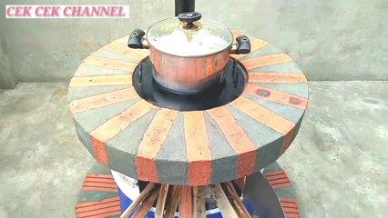 Membuat tungku kayu bakar bundar dari drum dan batu bata merah