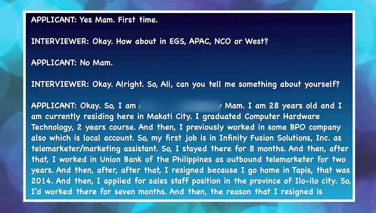 INITIAL INTERVIEW SAMPLE 1 (CALL CENTER)