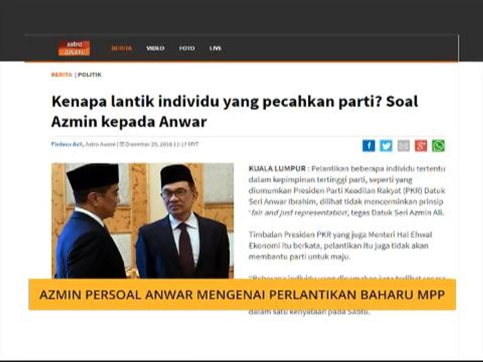 Azmin persoal Anwar mengenai perlantikan baharu MPP