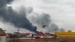 Helicópteros russos atacam Gostomel/Hostomel, cidade no Oblast de Kiev, na Ucrânia, subúrbio ao noroeste da capital Kiev