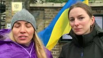 Ukrainian national protests outside the Russian embassy in London