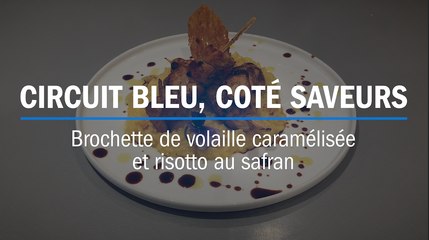 Recette de brochettes de volaille caramélisées et risotto au safran