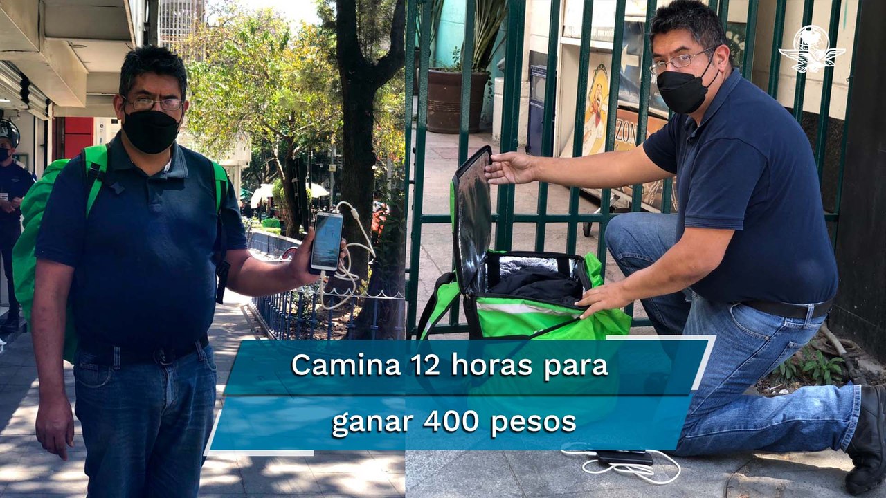 A pie, sin prestaciones de ley, repartidor de app trabaja 12 horas para ganarse la vida