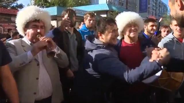 Sambutan kemenangan Khabib di bandar Dagestan
