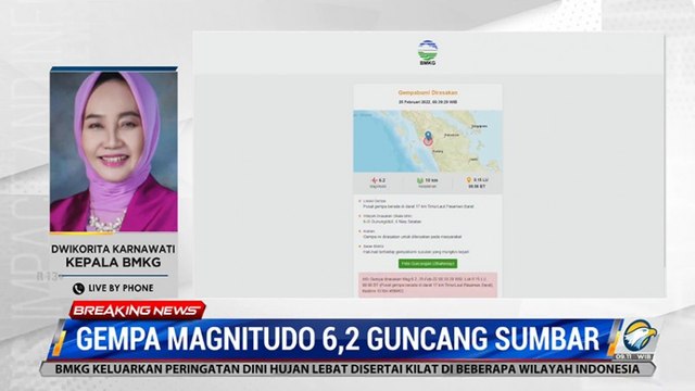 BMKG Sebut Gempa Sumbar Tidak Berpotensi Tsunami