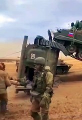 Russian tank overturned