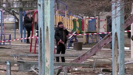 Residential building  wrecked after Russian rocket attacks hit Kyiv