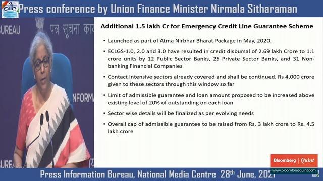 FM Announces Additional Rs 1.5 Lakh Cr For Emergency Credit Line Guarantee Scheme