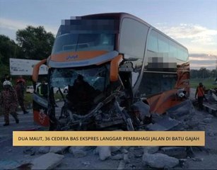 2 maut, 36 cedera bas ekspres langgar pembahagi jalan di Batu gajah