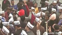 Party Workers Celebrate As Early Trends Indicate Win For AAP