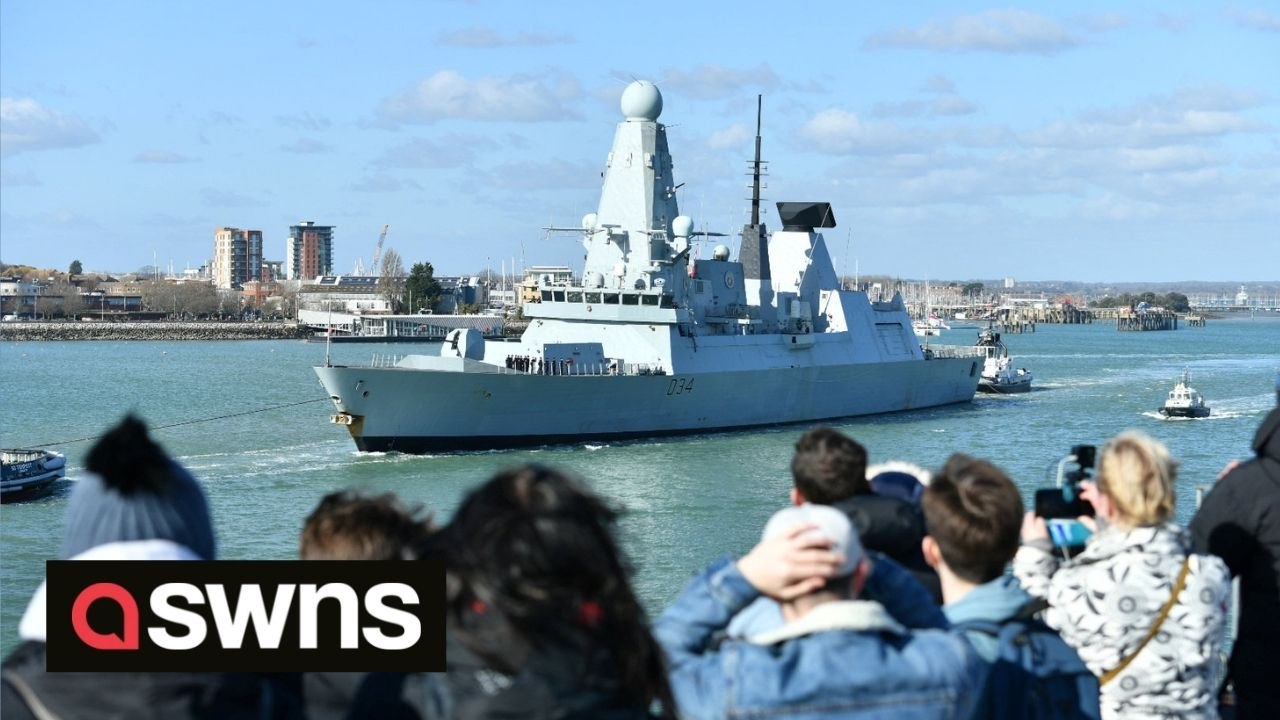 State of the art Royal Navy Destroyer HMS Diamond sails out of Portsmouth to the Black Sea region in support of NATO