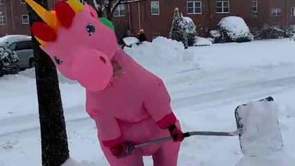 Here's one way to liven up shoveling snow
