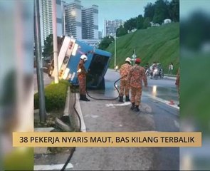 38 pekerja nyaris maut, bas kilang terbalik