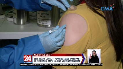 DOH: Alert level 1, puwede nang ipatupad sa NCR dahil 100% na ang vaccination rate | 24 Oras