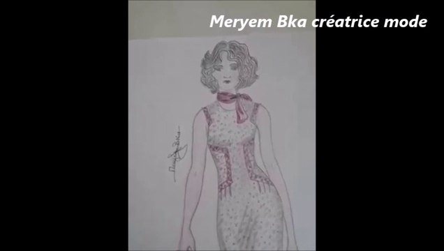 رسم فستان صيفي بقماش مزركش Drawing summer dress , printed fabric Dessin robe été, tissu imprimé