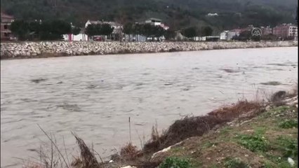 Son dakika haberi: Su seviyesi yükselen nehirde vatandaşlar tırmıkla balık tuttu