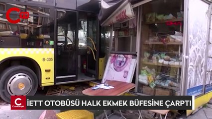 Beyoğlu'nda İETT otobüsü Halk Ekmek büfesine çarptı