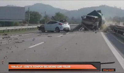 Terlelap, kereta rempuh belakang lori telur