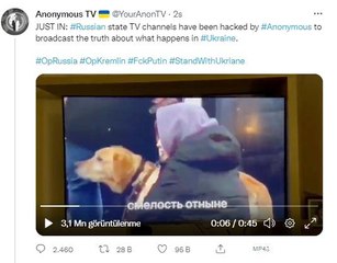 Hacker grubu Anonymous'dan, Rus devlet televizyonuna siber saldırıAnonymous, Rus devlet televizyonunu hackleyerek Ukrayna'daki saldırıları yayınladı