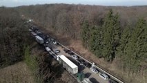 Drone footage shows queues on Ukraine-Poland border as people flee country amid Russian invasion