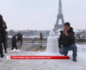 Menara Eiffel ditutup kepada pengunjung selepas salji turun di Paris