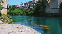 A look to the Old Bridge from the river Neretva level in Mostar