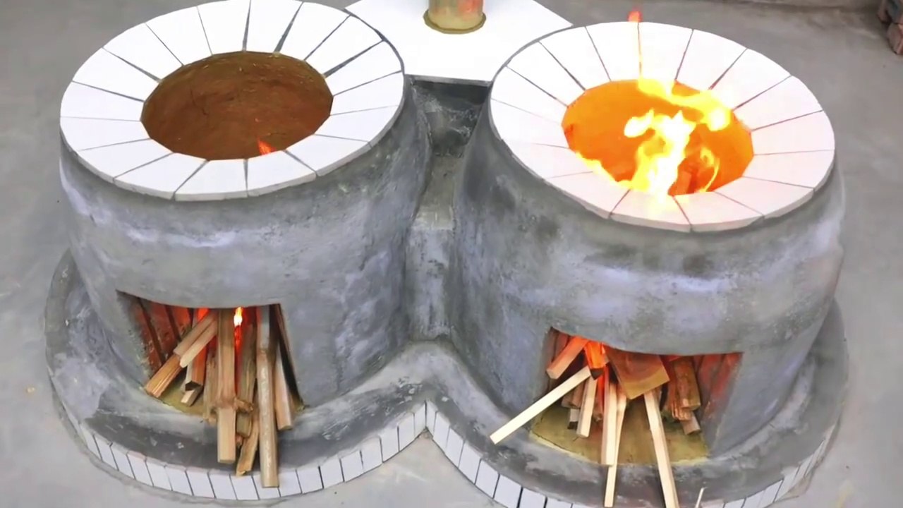 Tungku kayu 2in1 yang cantik tanpa asap dari tanah liat dan semen